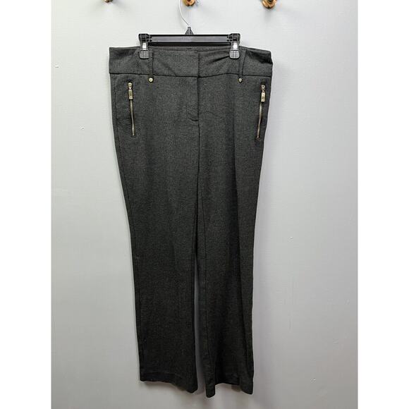 Anne Klein Pants Womens 4 gray houndstooth straight leg gold accents‎ pockets - Picture 1 of 8